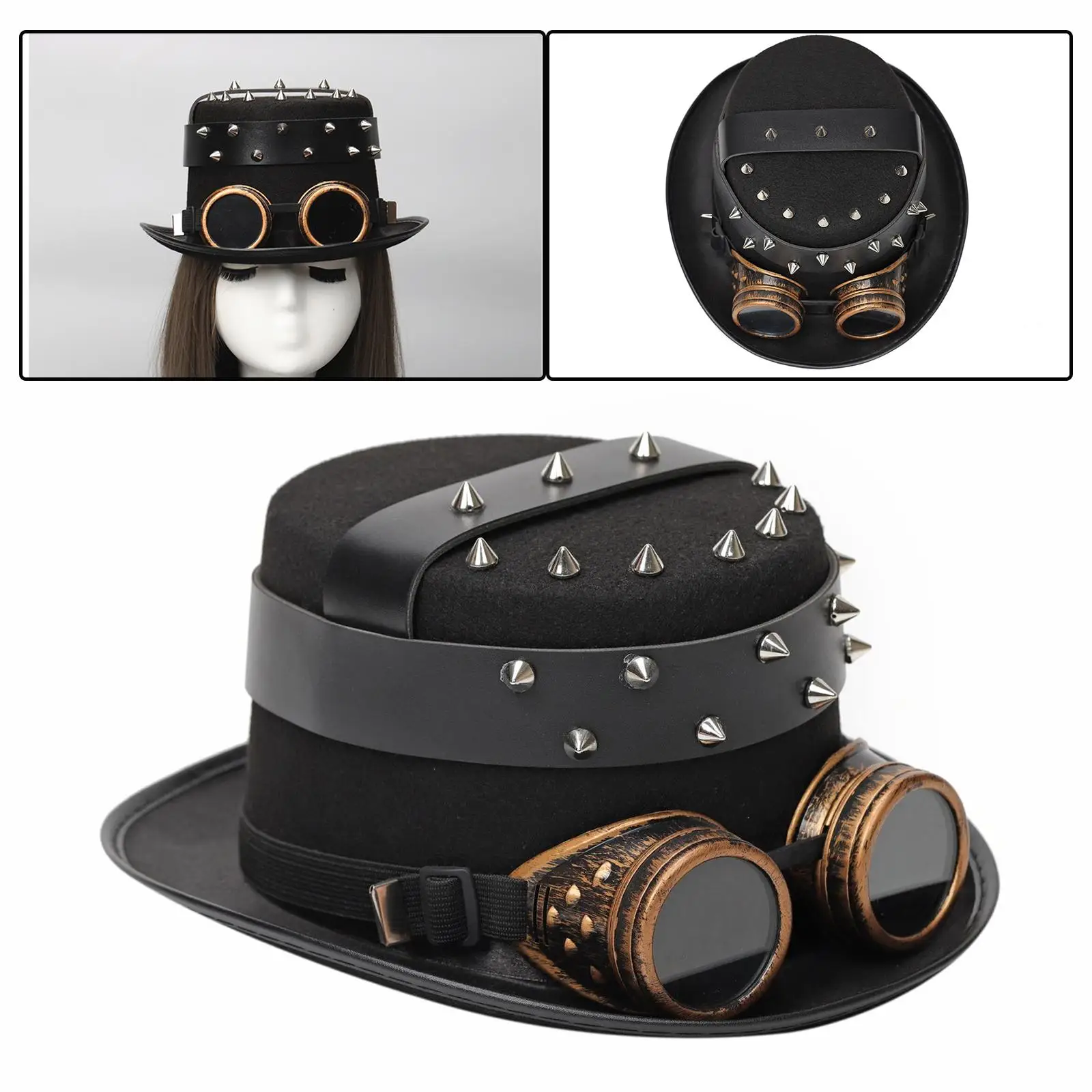 Goth Steampunk Top Hat with Goggles Cosplay Costume Caps Accessory Head Wear
