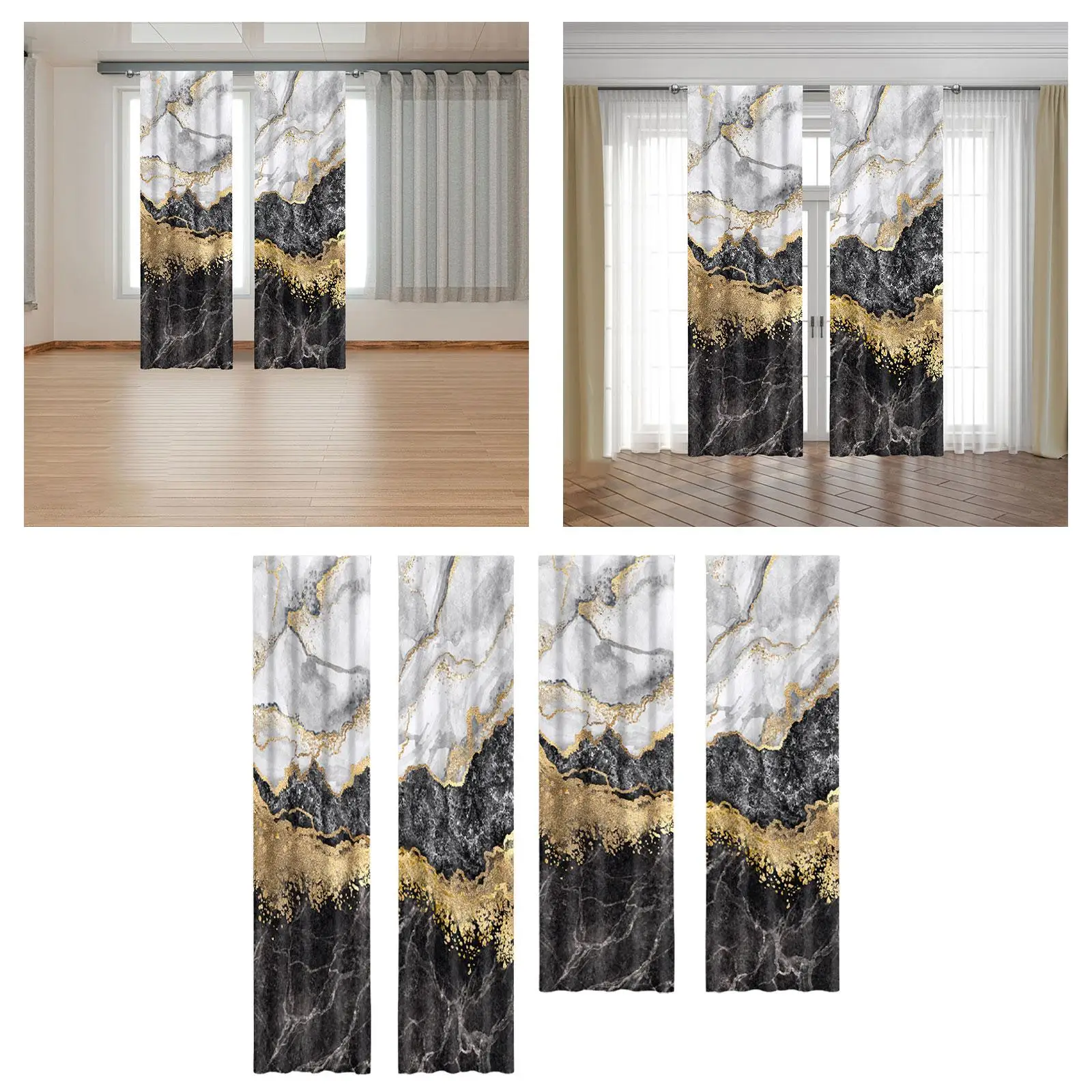 Marble Digital Printing Blackout Curtains Drapes Lightweight Accessory Multifunctional with Grommets for Living Room Decoration