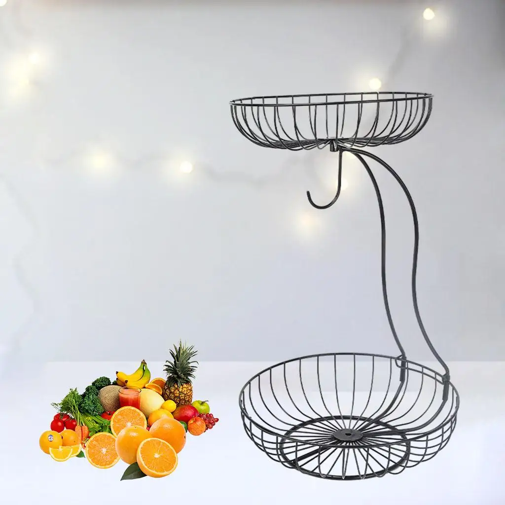 Home Iron Wire 2 Tier Fruit Basket Holder Bowl Countertop Storage Rack Decor