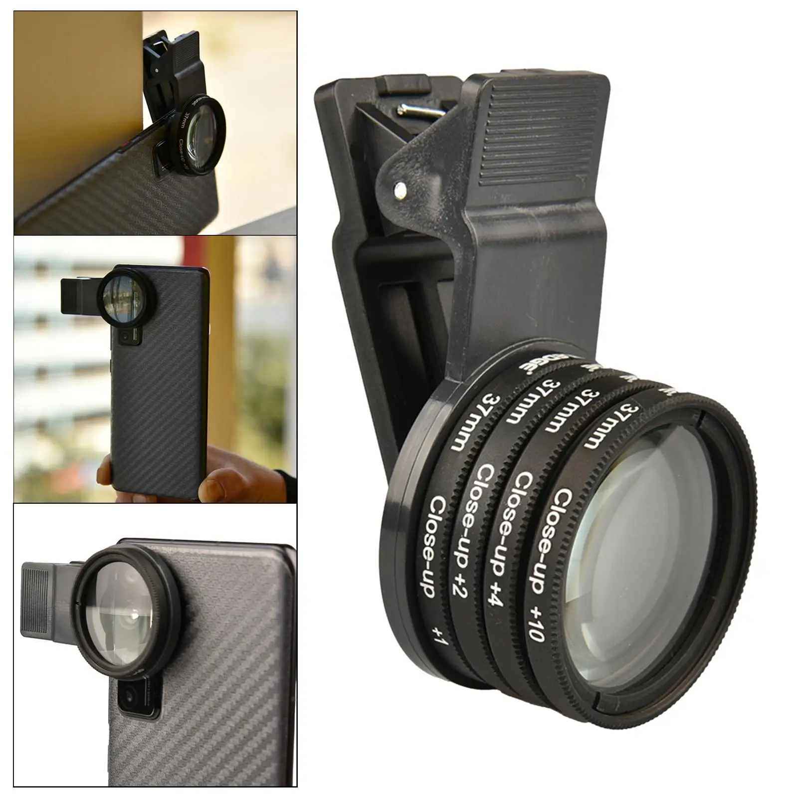 37mm Close up Filter Kit 4Pcs (+1,+2,+4,+10) Macro Lens Filter 37mm Filter Thread Wide Angle Lens Clip On Phone Camera Lens