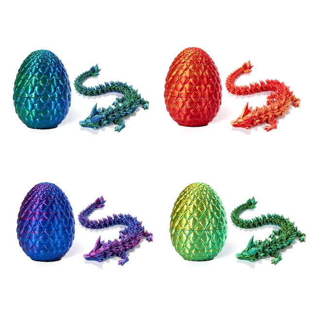 Surprise Egg - Articulated Dragon - Crystal Dragon - Fidget Toy for Autism  ADHD - 3D Printed Gift (Purple, Baby 8)