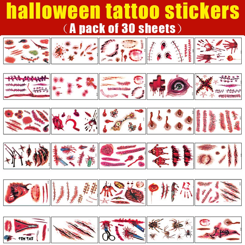 Best of 30 Halloween Tattoo Stickers Funny Party Horror Bloody Scar Tattoo Simulation Wound Blood Scratch Decals Reviews & Tips