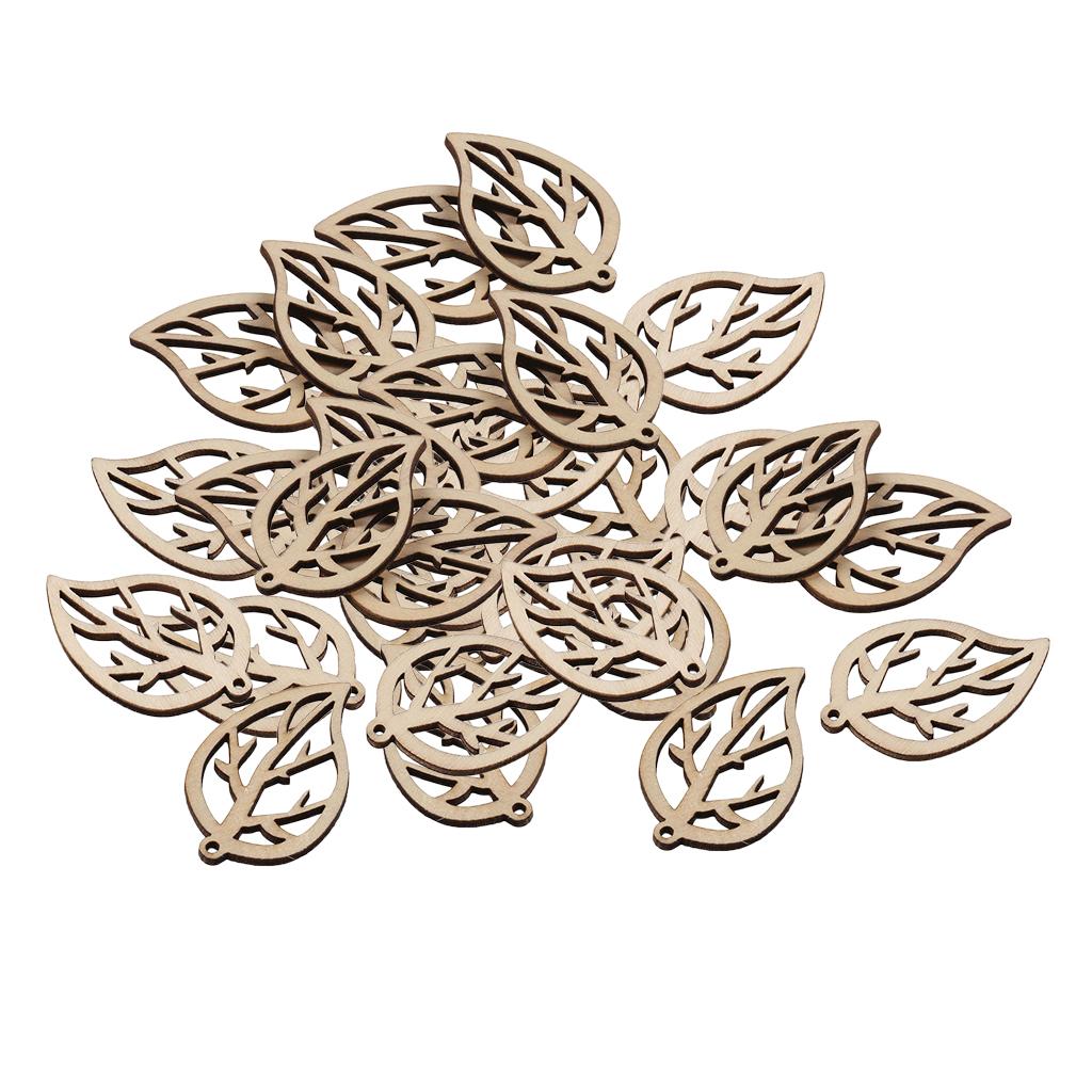 30 Pieces Wooden Leaf Cutout Embellishment for DIY Wedding Decorations Home Ornaments Hanging Tags