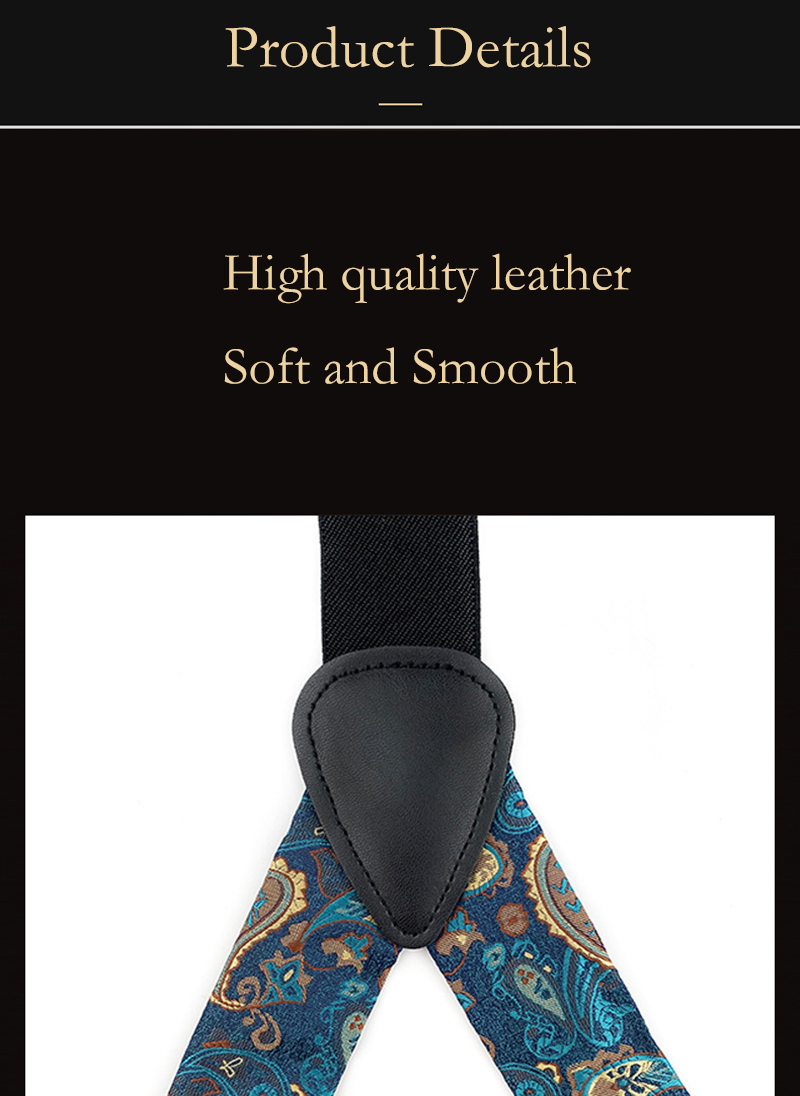 VEEKTIE Brand Suspender For Men 6 Snap Hooks Y-back Adjustable Jacquard Floral Check Shirts Paisley Yellow Blue Vintage Retro