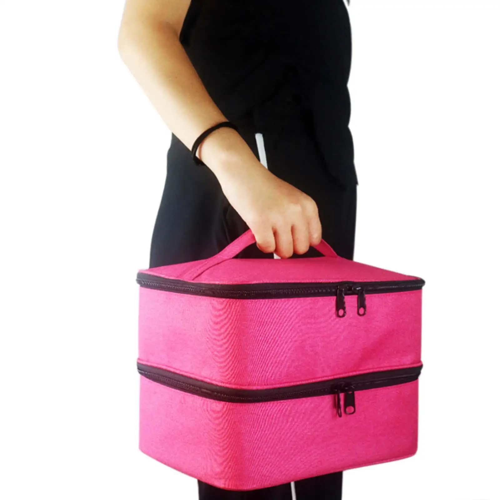 Double Layer Nail Polish Storage Bag Portable 30 Grids Nylon Large Handbag Carrying Case Box for Lipstick Nail Varnish Travel