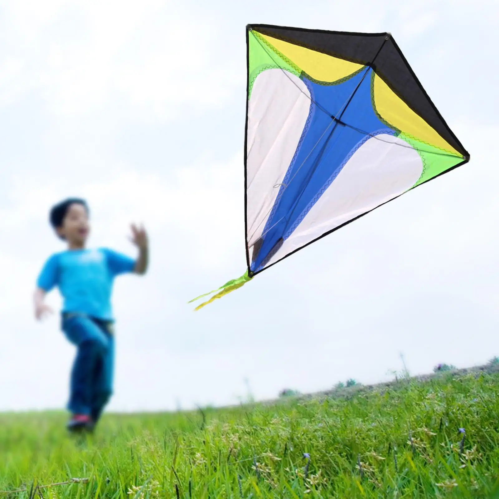 Color Block Rhombus Kite Flying Kites Easy to Fly with String Lightweight Toys for Family Garden Great Gift Childhood Memories