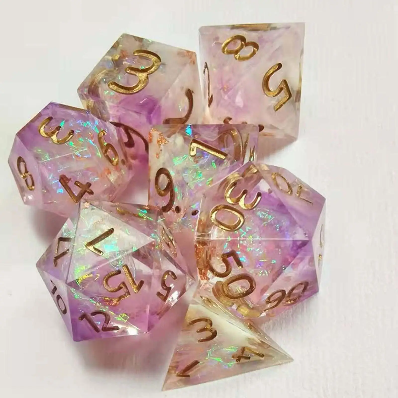 7x Acrylic Polyhedral Dice D4 D6 D8 D10 D12 D20 for DND Table Games Bar Toys