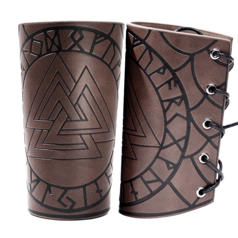 77HC Lederhandschuh-Armband, mittelalterliche Rüstung, Bogenschießen-Armschiene, verstellbare Armbinde, Wikinger-Armschutz für – Detail 4