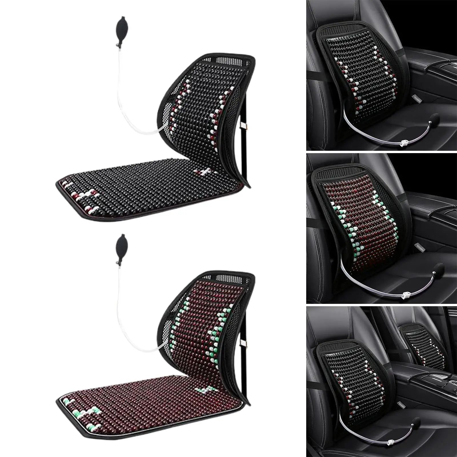 Wood Bead Car Summer Seat Cover Support Cushion Adjustable Lumbar Back Brace Convenient Installation Multifunctional Breathable