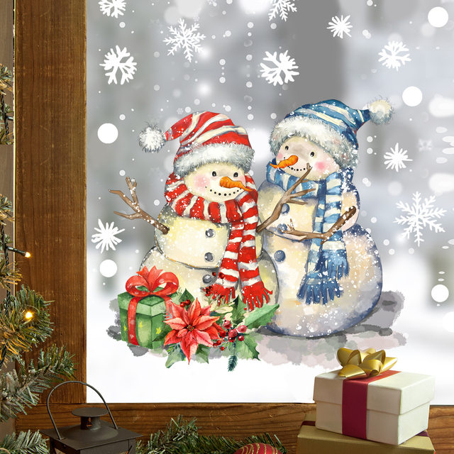 Christmas 2024 Stickers Santa Snowman Glass Stickers Decoration Snow  Stickers Window Stickers On Both Sides（2pc）Free Shipping - AliExpress