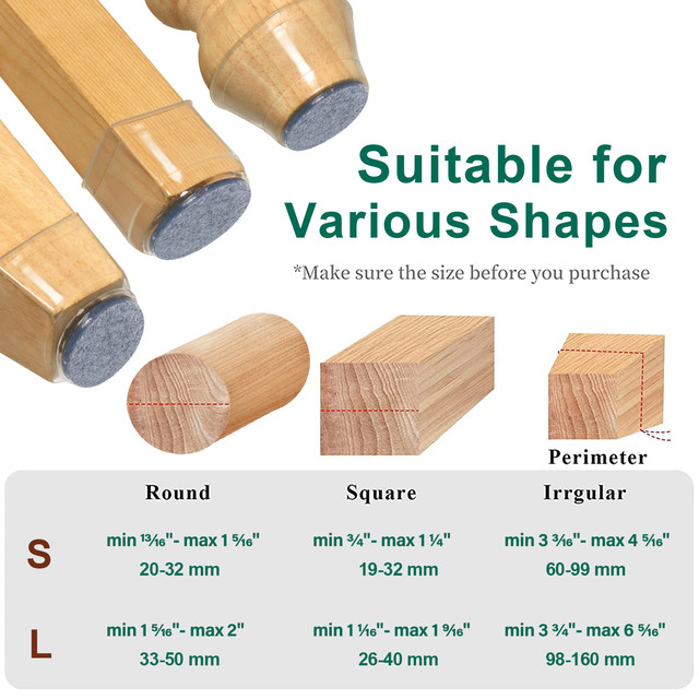 Tappi per gambe quadrate per sedie Cuscinetti protettivi per piedi in PVC  Copritavoli per mobili, dimensioni