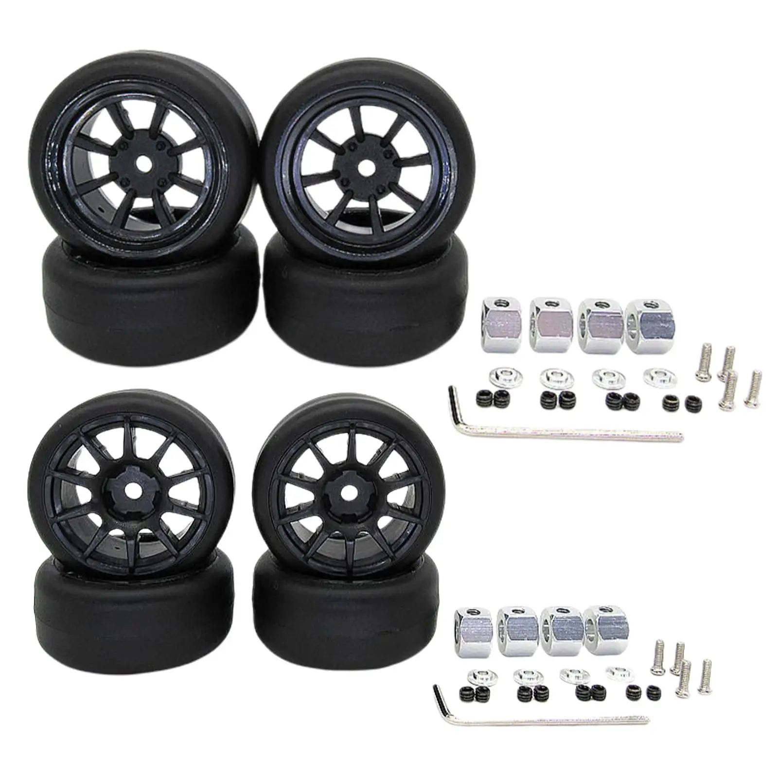4Pcs RC Car Tires with Adapter for WPL D12 1/10 RC Car 1:10 RC Truck Replacement Parts