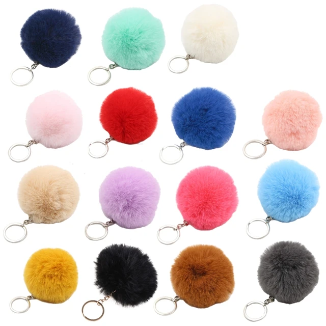 Buy Curatelier Rian Faux Fur Khaki Pom Pom Powder Puff Ball With Pink  Grosgrain Ribbon Key Ring Bag Charm
