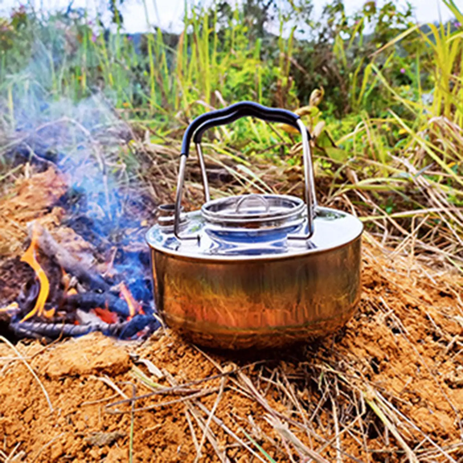 Portable Camping Kettle Tea Pot Outdoor Kettle Cookware Water Kettle Campfire Kettle for Backpacking Hiking Outdoor Picnic