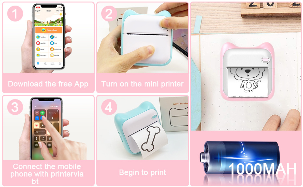 Title 7, Mini Photo Printer For IPhone/Android,1000mAh P...