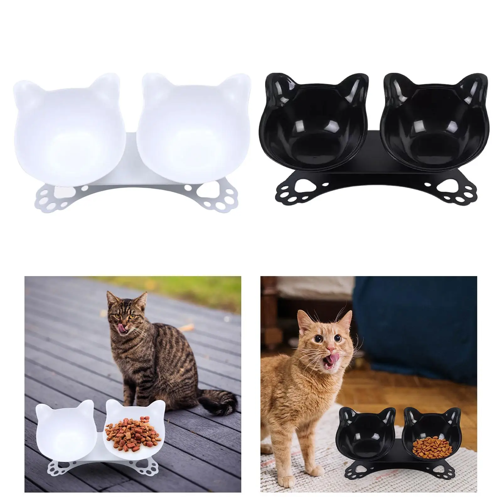 Cat Elevated Double Bowls Raised Pet Water Food Feeder Durable Detachable Feeding Dishes for Small Dogs Puppy Kitten Accessories