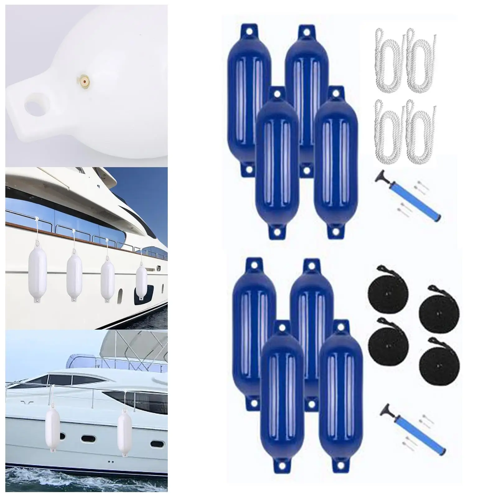 4x Marine Boat 1 Air Pump Accessory Boat Bumperss with 4 Ropes