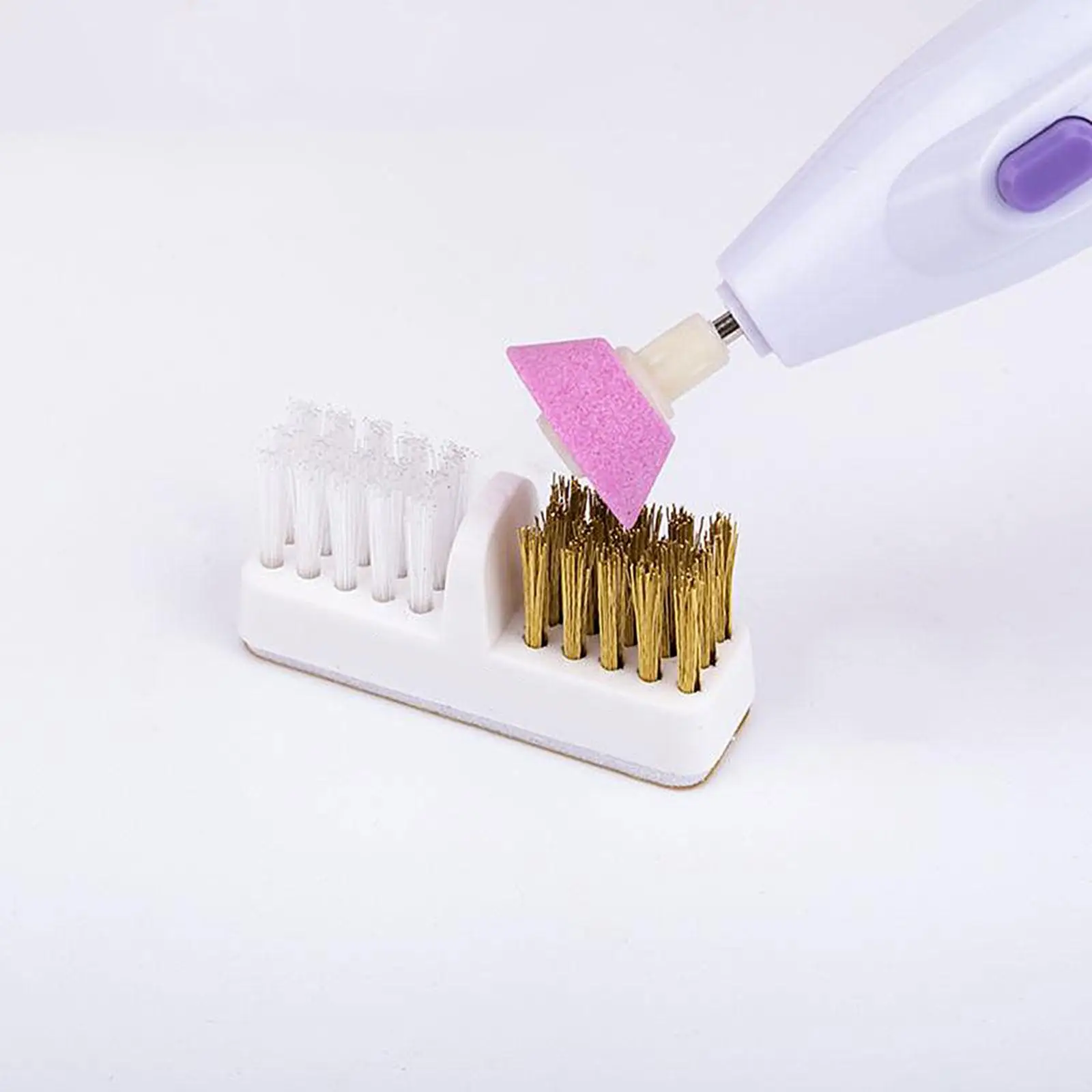 Mini Nail Art Drill Bit Cleaning Brush Dust Cleaning Drill Head Dual Brush Cleaning Brush for Professional Salons Home Use