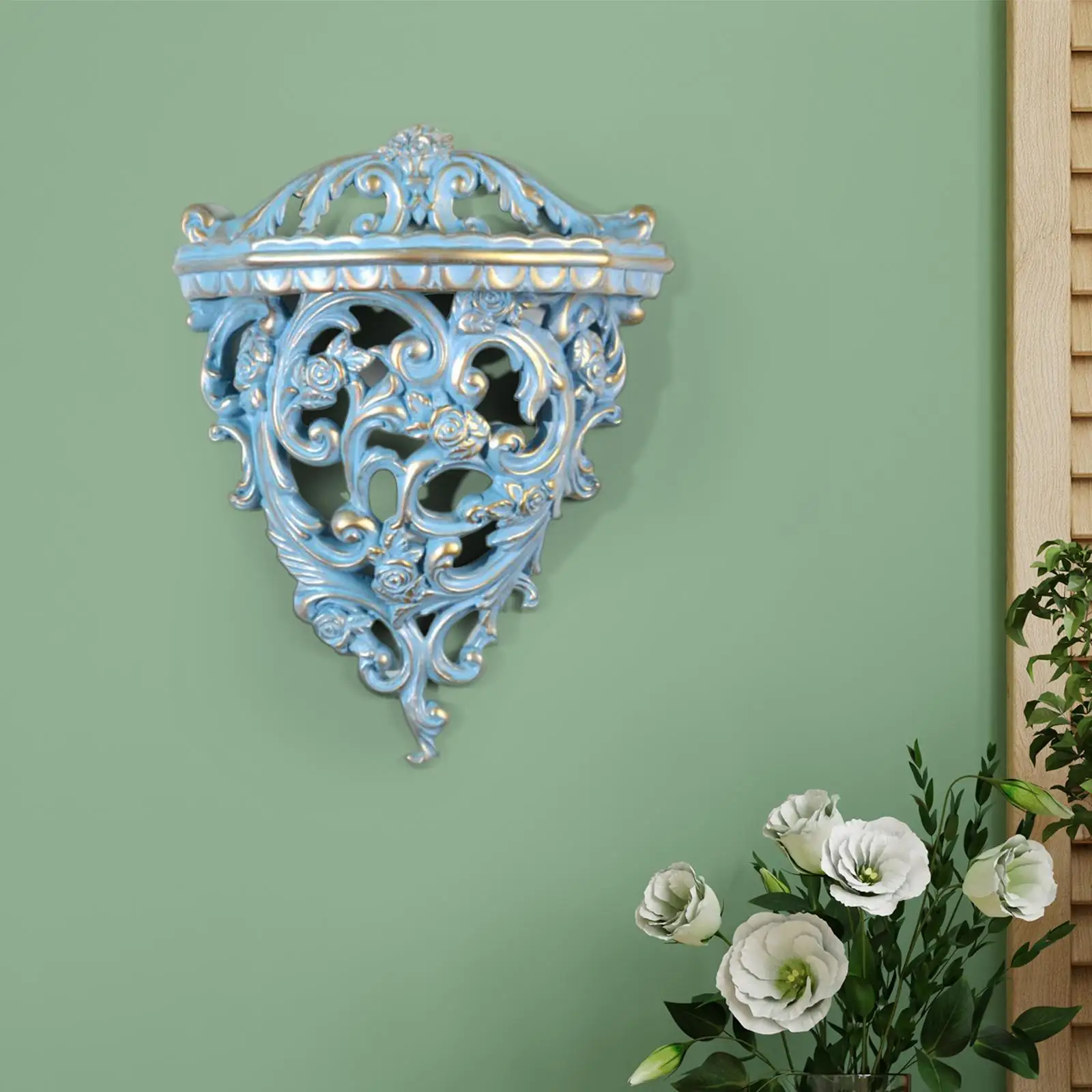 Retro Wall Floating Shelf Wall Organizer Decorative Hollow Flower Carving Wall Antique for Bedroom Living Room Home Office