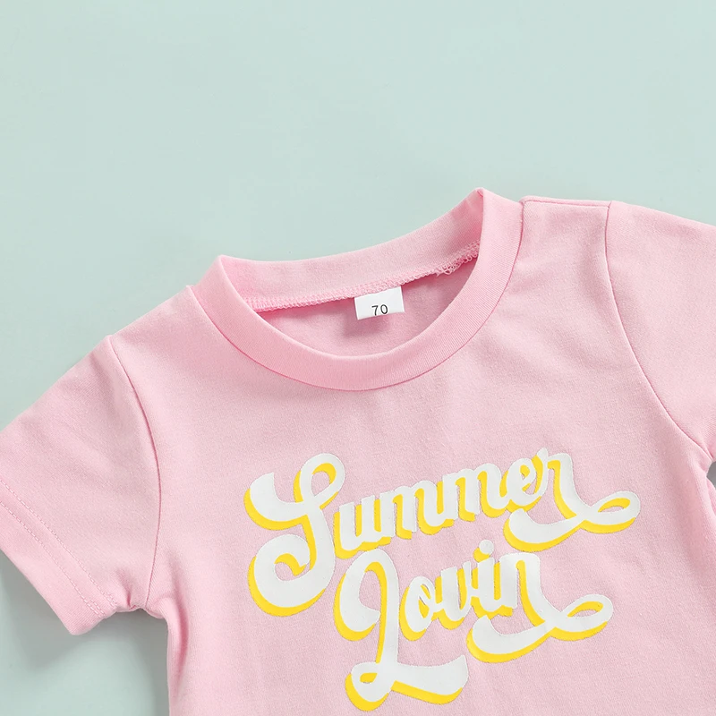 vintage Baby Clothing Set 3Pcs Baby Girls Outfits Toddlers Summer Letter Printing Round Collar Short Sleeve T-shirts + Lemon Shorts + Headwear Clothes Set Baby Clothing Set cheap
