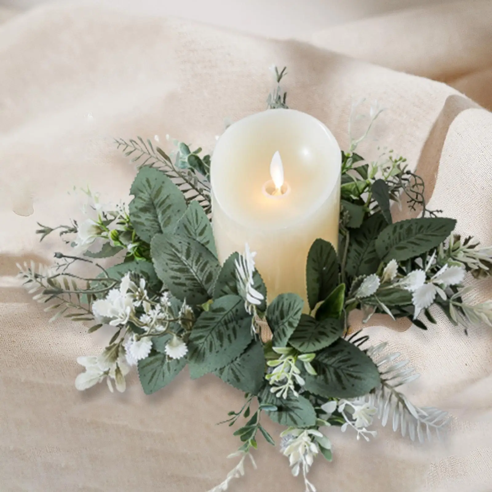 Greenery Candle Wreath Flower Wreath for Dining Table Living Room