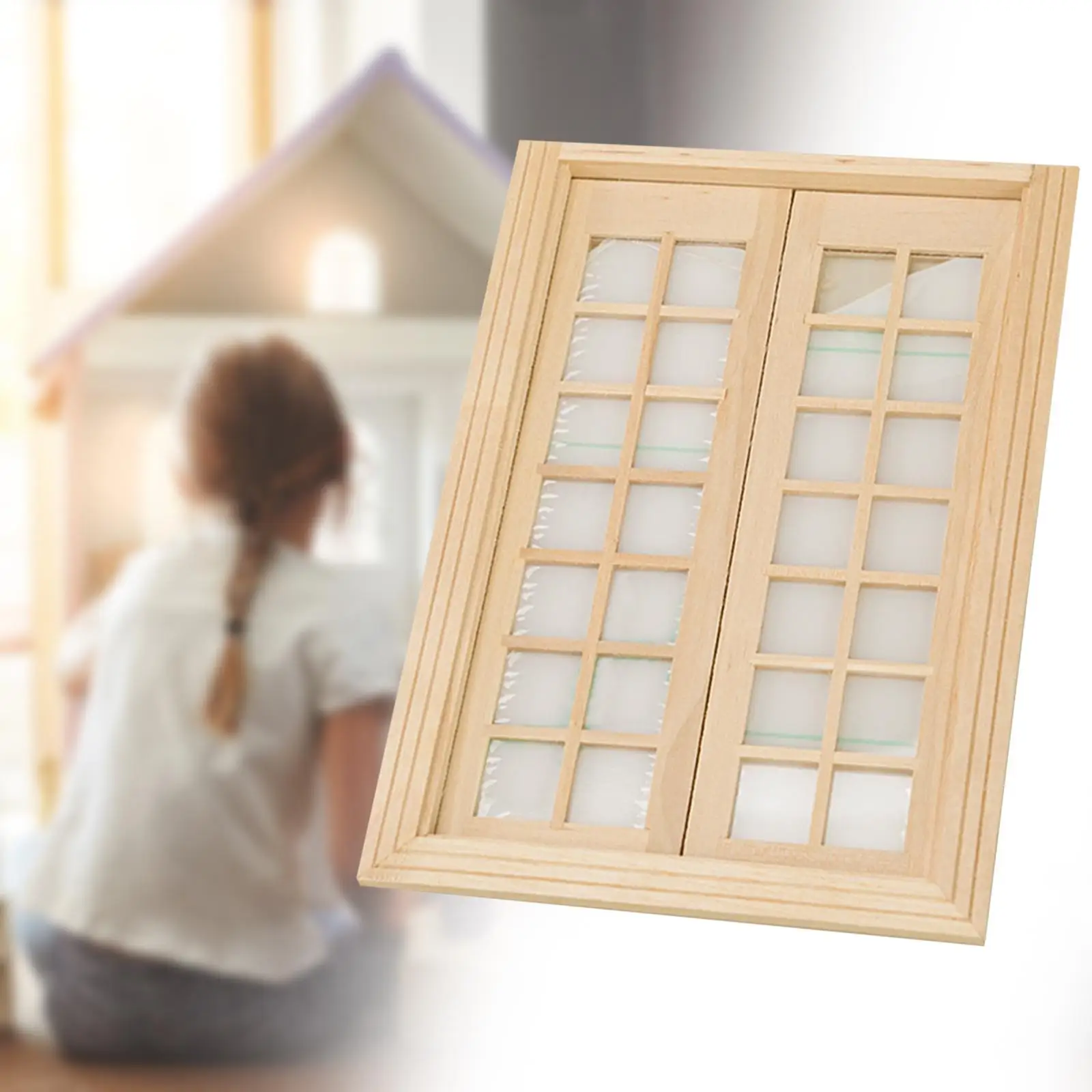 Doll Wooden Small Window Photo Props Mini House Scene Props Miniature Furniture for Kitchen Study Living Room Bedroom Decoration
