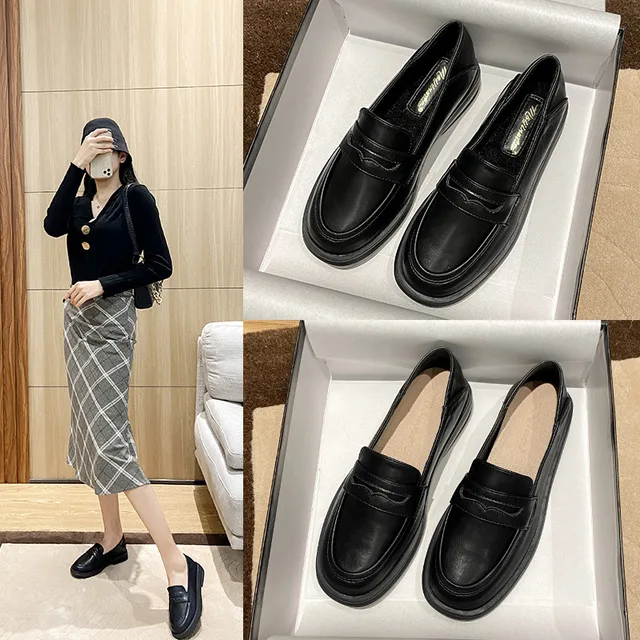 Women Fashion Split Toe Shoes Korean Style Solid Colour Casual High Heels  Slip on Loafers Chunky Heel Moccasins Zapatos Tacon - AliExpress