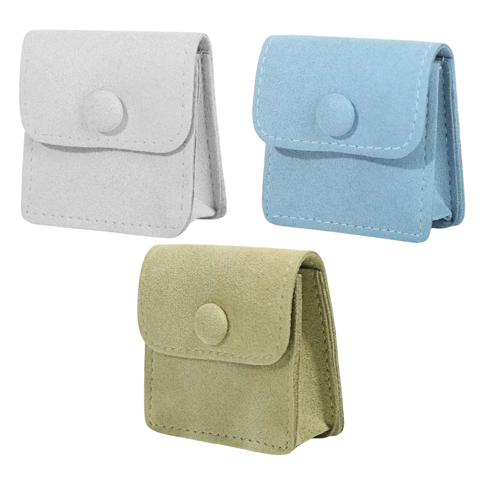 3 Pieces Microfiber Jewelry Pouch Trinket Bag Double Pockets with Snap Button Jewelry Bags for Rings Watch Earrings Gift Travel
