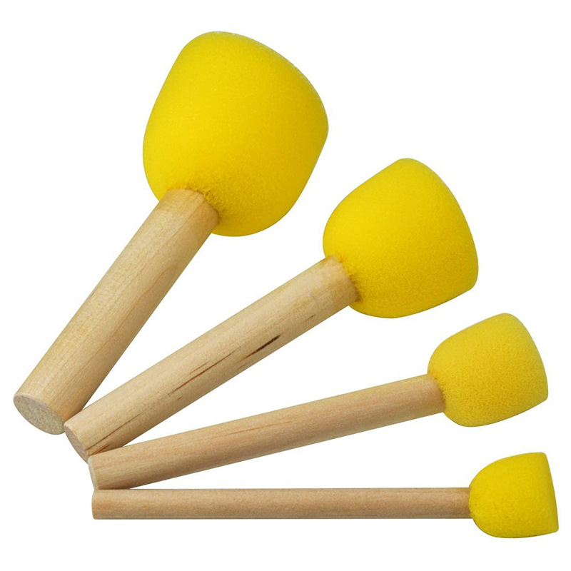 Runde Schwammpinsel mit Holzgriff für Kinderzeichnungen, Töpferarbeiten und Modellierung – Detail 1