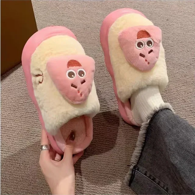 SpongeBob Patrick Star Plush Slippers Winter Fulffy Fur Slippers for Men  Women Anime Thickened Anti-slip Indoor Warm Cotton Shoe - AliExpress