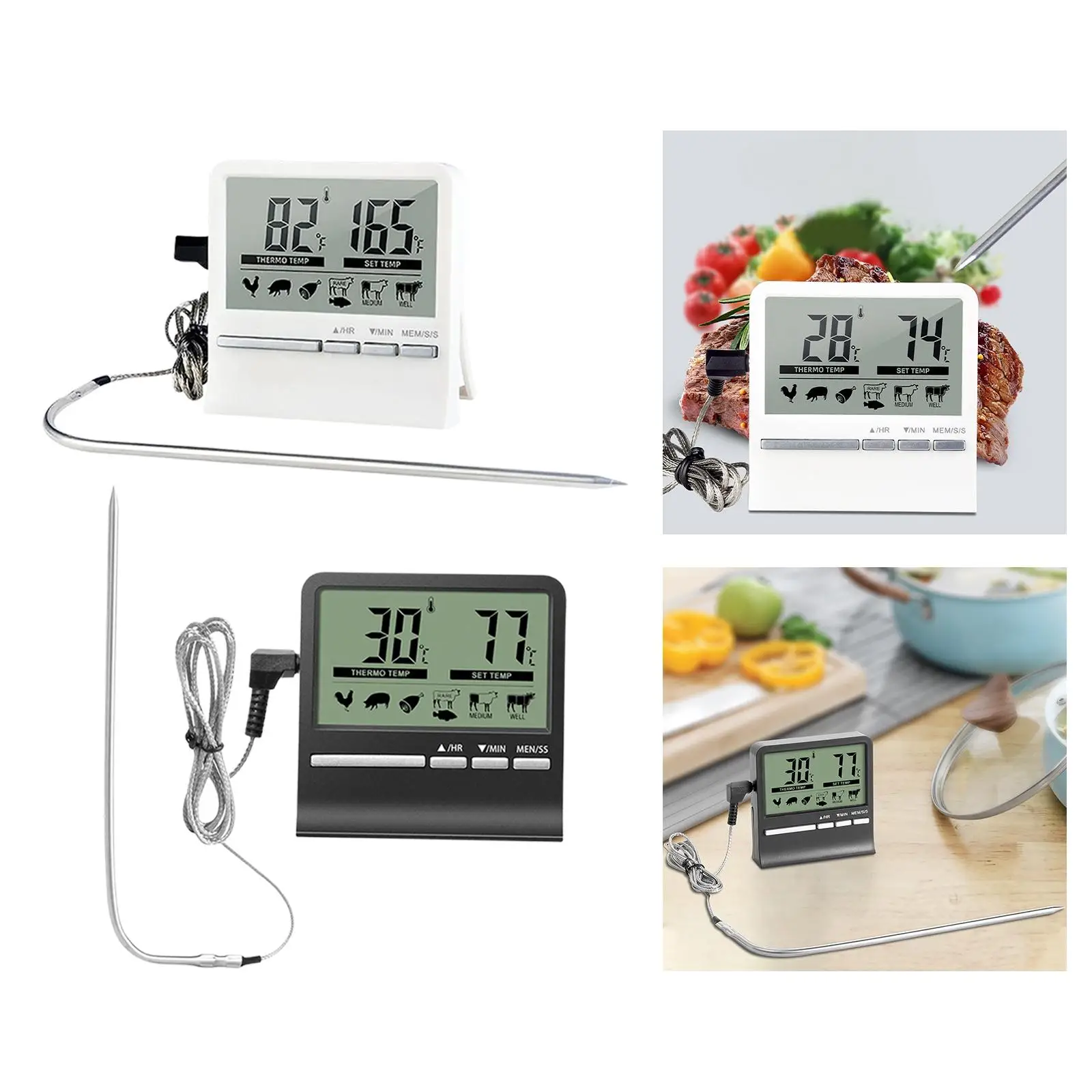  Thermometer 0-250°C/32-482°F with Temperature Probe LCD Display Grill Thermometer for Oven BBQ, Kitchen, 