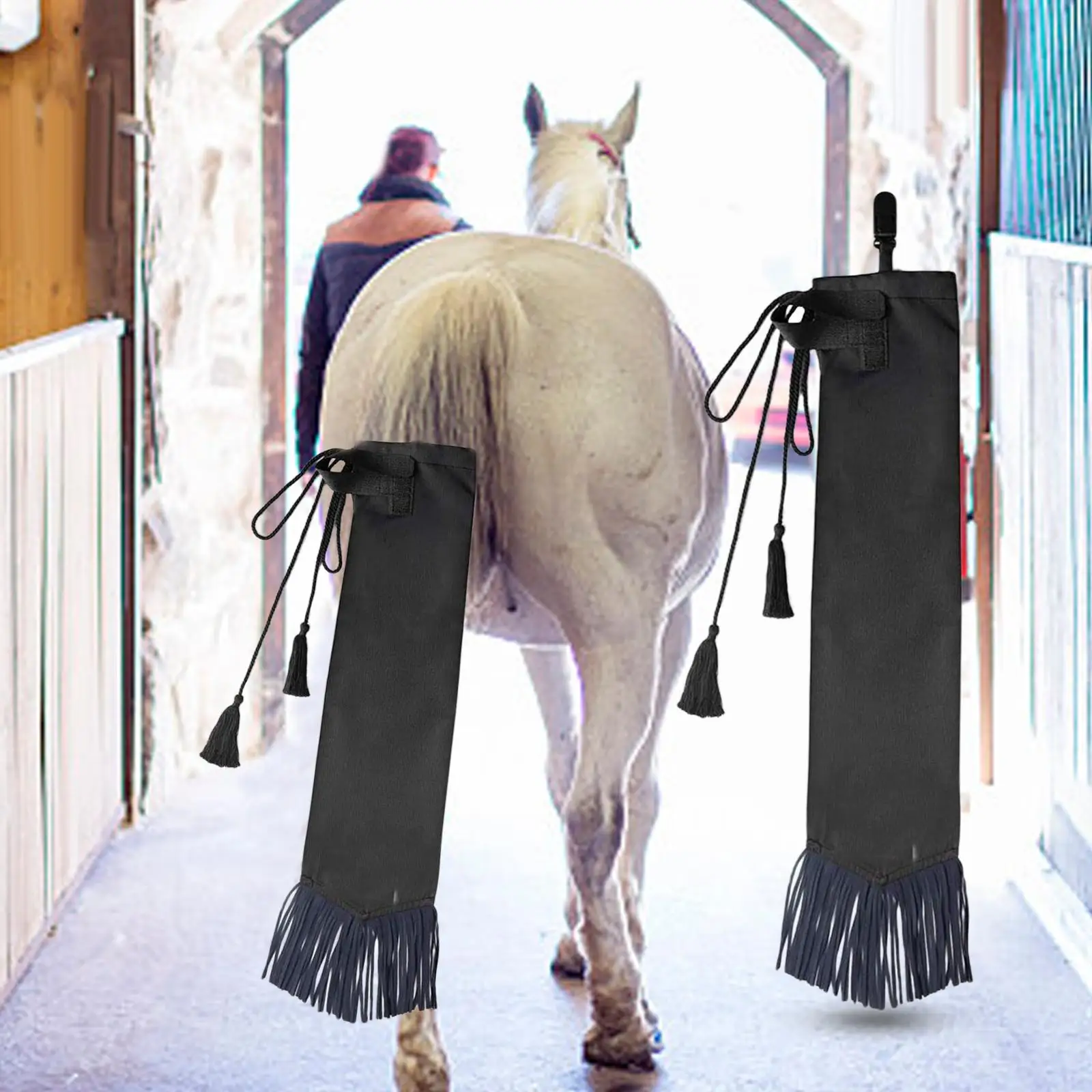Horse Tail Bag Protector Wrap Black with Fringe Protect Tail for Supplies