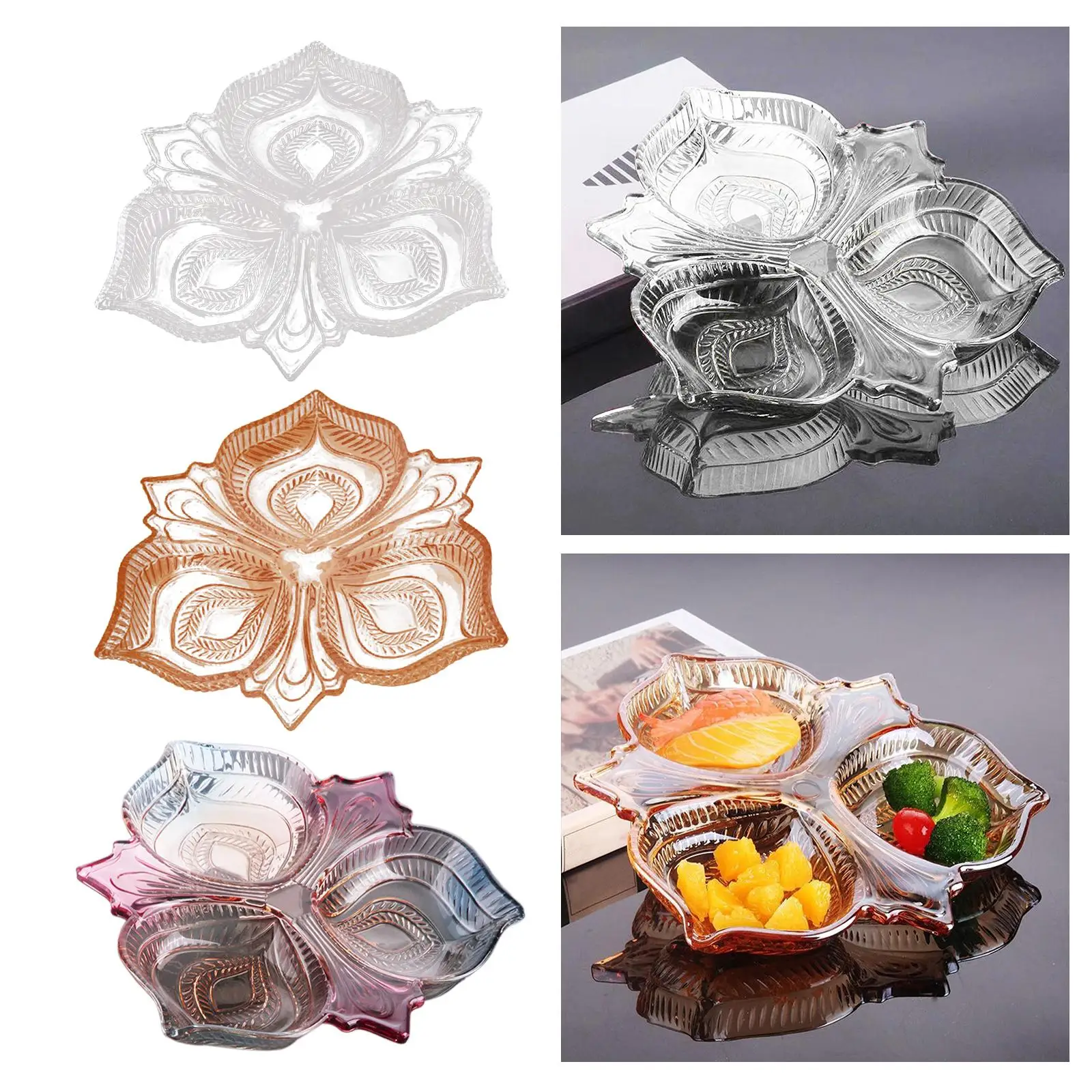 Snack Serving Tray Candy and Nut Serving Platter Decorative Multifunctional Dried Fruit Tray 3 Compartment for Candy Dessert