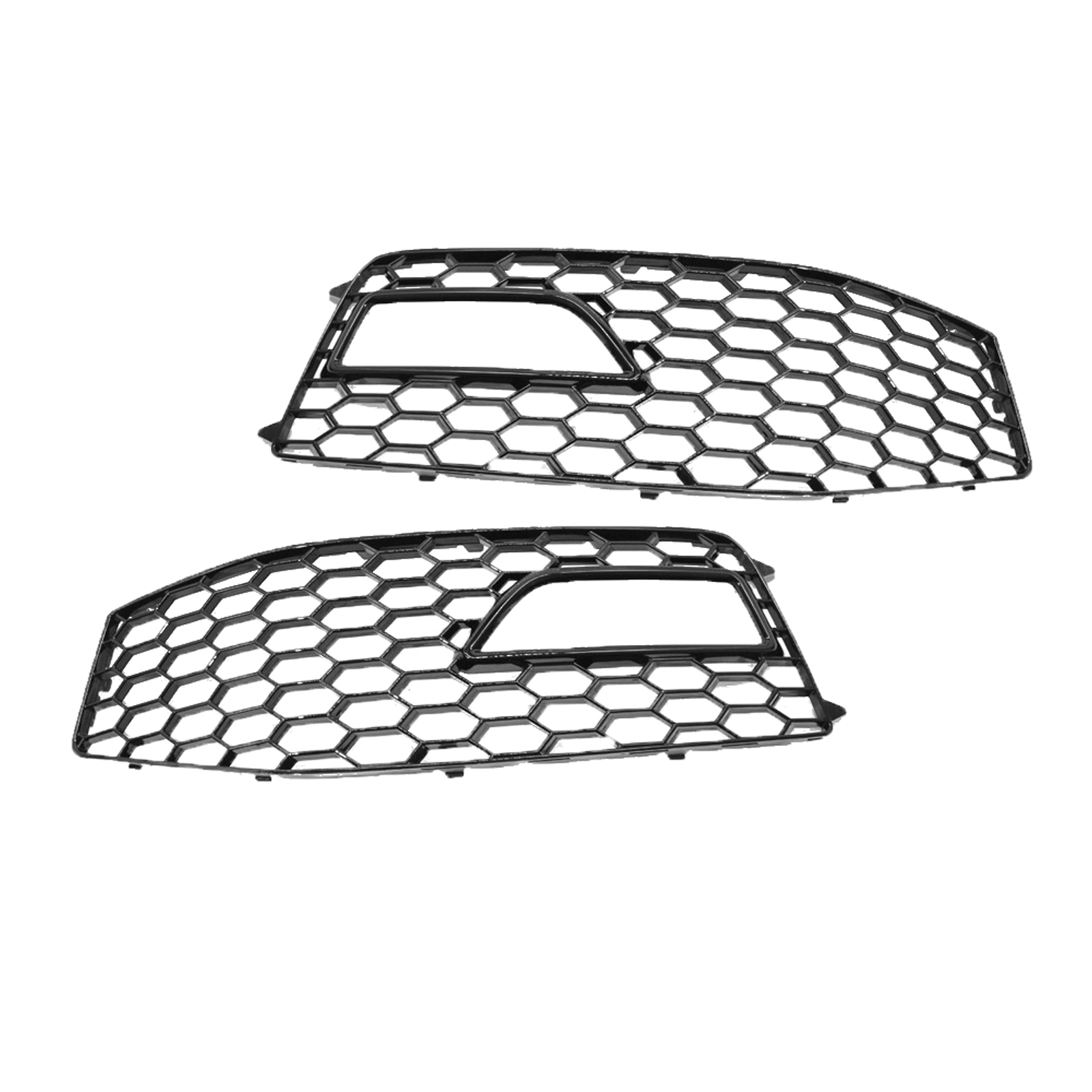 2 Pcs Fog Light Grilles Fog Lamp Frame For RS4 Style S-Line 13-16 Front Bumper Gloss Black