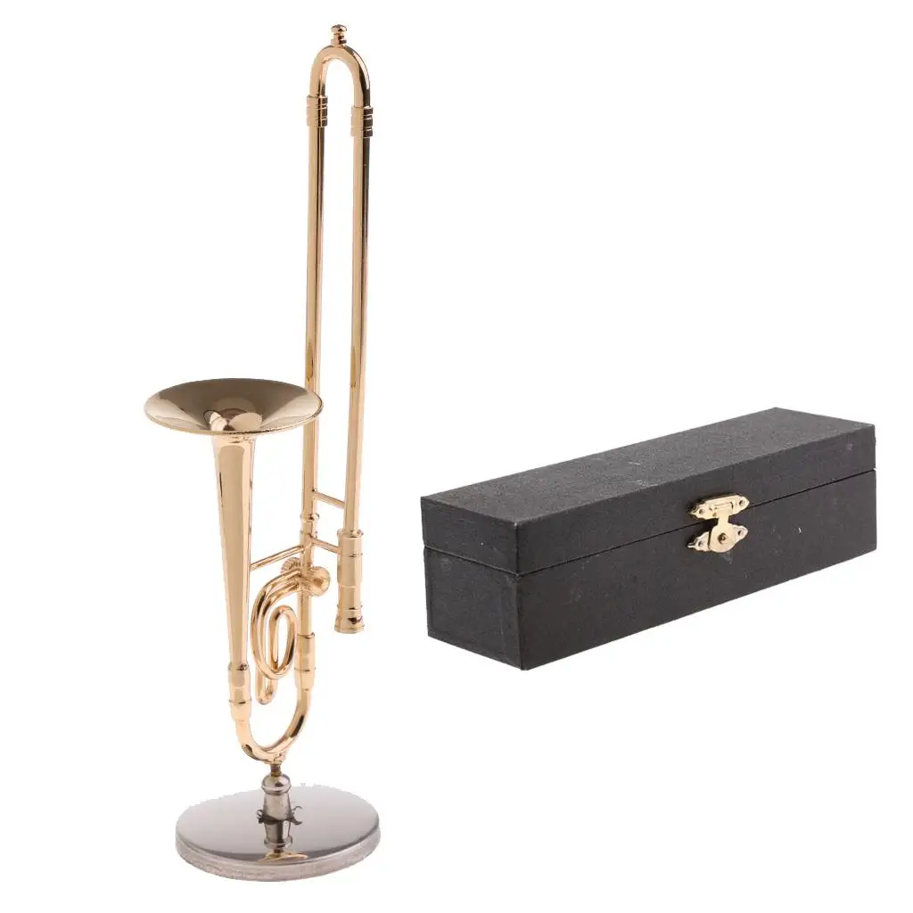 1/6 Action Figures 12inch Dolls Musical Accessory Copper Trombone Instrument with Stand & PU Box  Display Decor