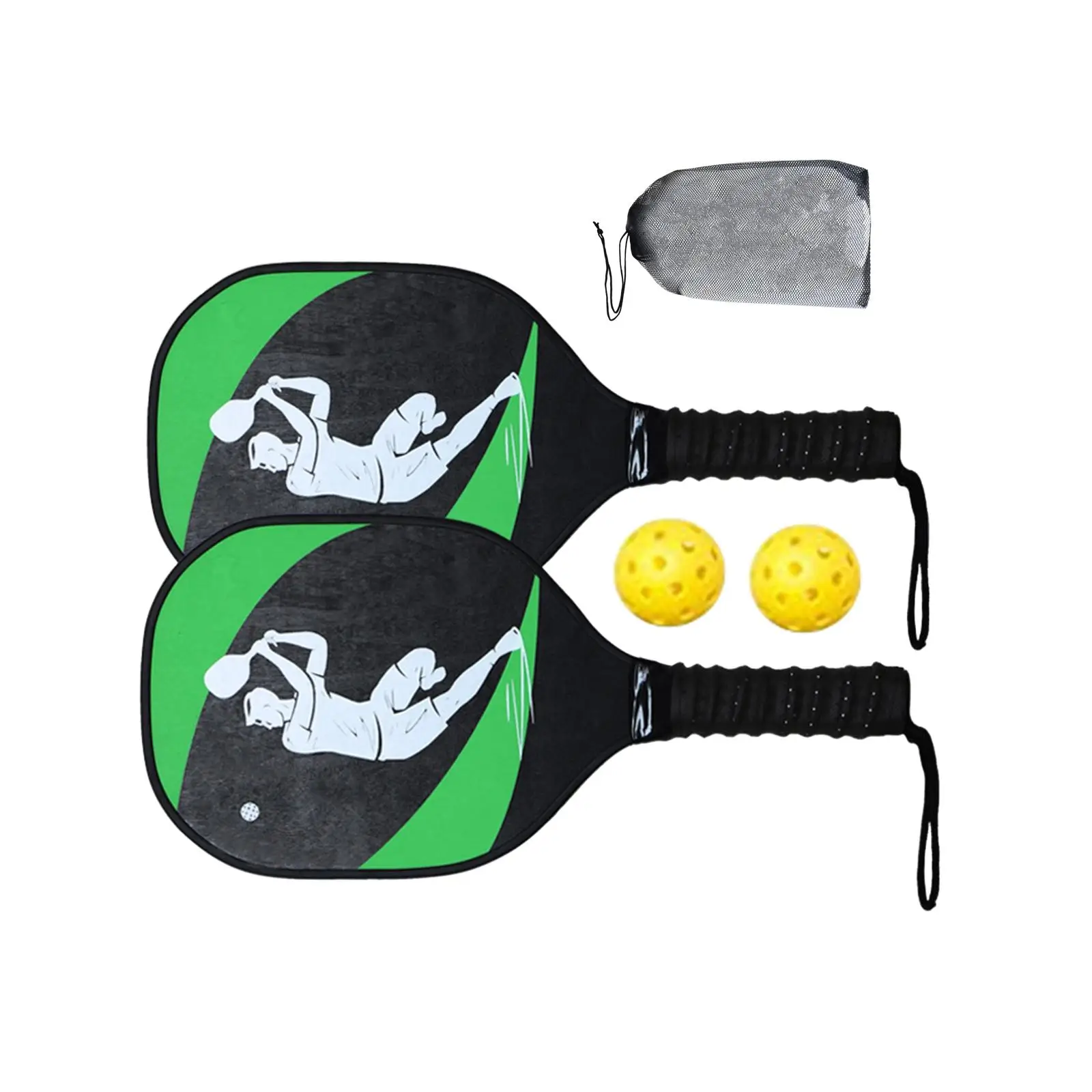 Pickleball Wooden Paddle Portable Beginner Racket Two Paddles Two Pickle Balls with