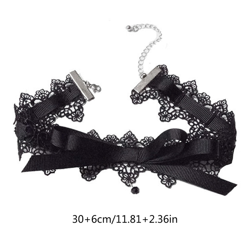 652F Schwarz Spitze Bowknot Halsband Halskette Süße Kragen Halskette Frauen Schlüsselbein Kette – Detail 5