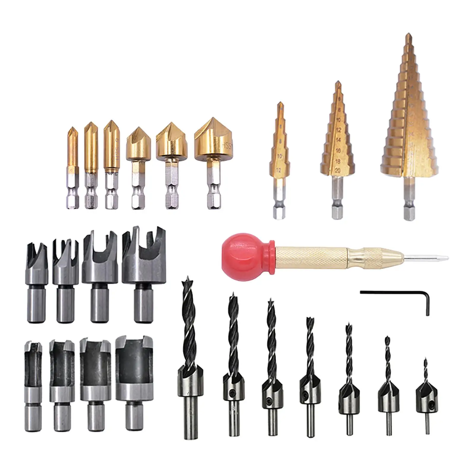 26Pcs Alloy Woodworking Chamfer Drilling Tools Center Punch for Woodworking