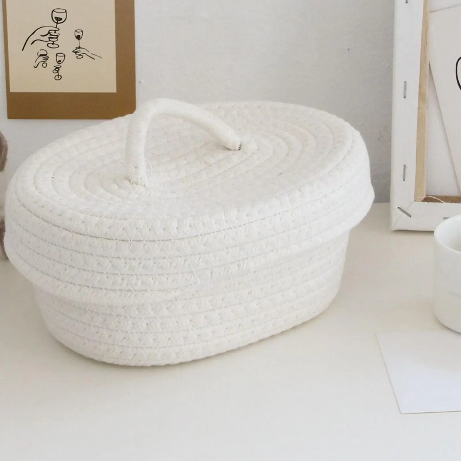Multifunction Woven Rope Basket with Lid for Sundries Blanket Nursery Kids Toy Cosmetics