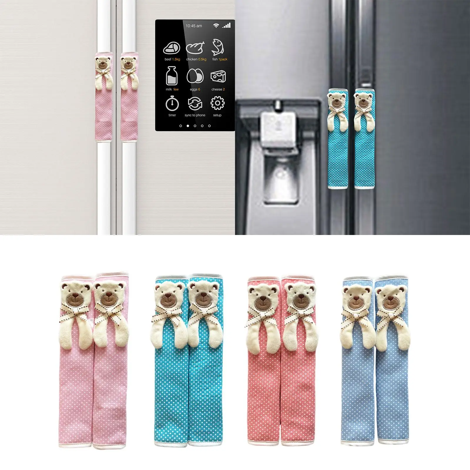 2x Refrigerator Door Handle Covers Bear Door Knob Cover AntiSlip Electrical Kitchen Appliances Gloves Ovens Door Cloth for Oven