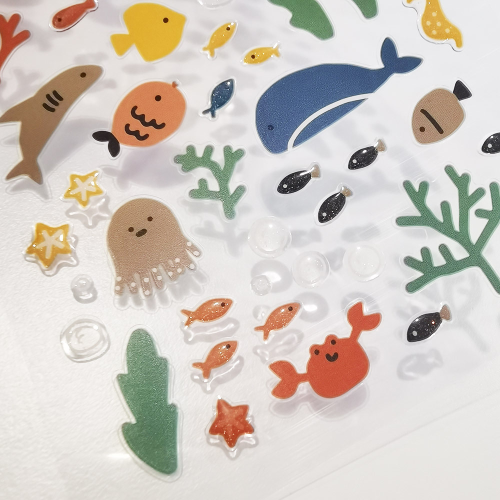Korean BONITO Under The Sea Crystal Drop 3D PVC Stickers Scrapbooking Diy Journal Diary Sticker Cute Decor School Gift