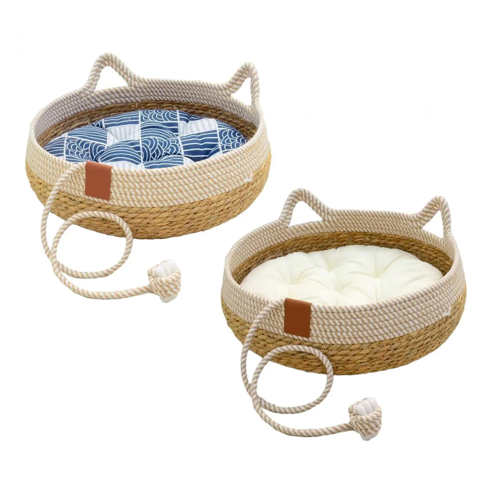 Cat Bed Woven Anti Slip Bottom Scratch Pad Cat Scratcher Bowl Pet Cushion for Summer Indoor Puppy and Kitten Cats or Small Dogs