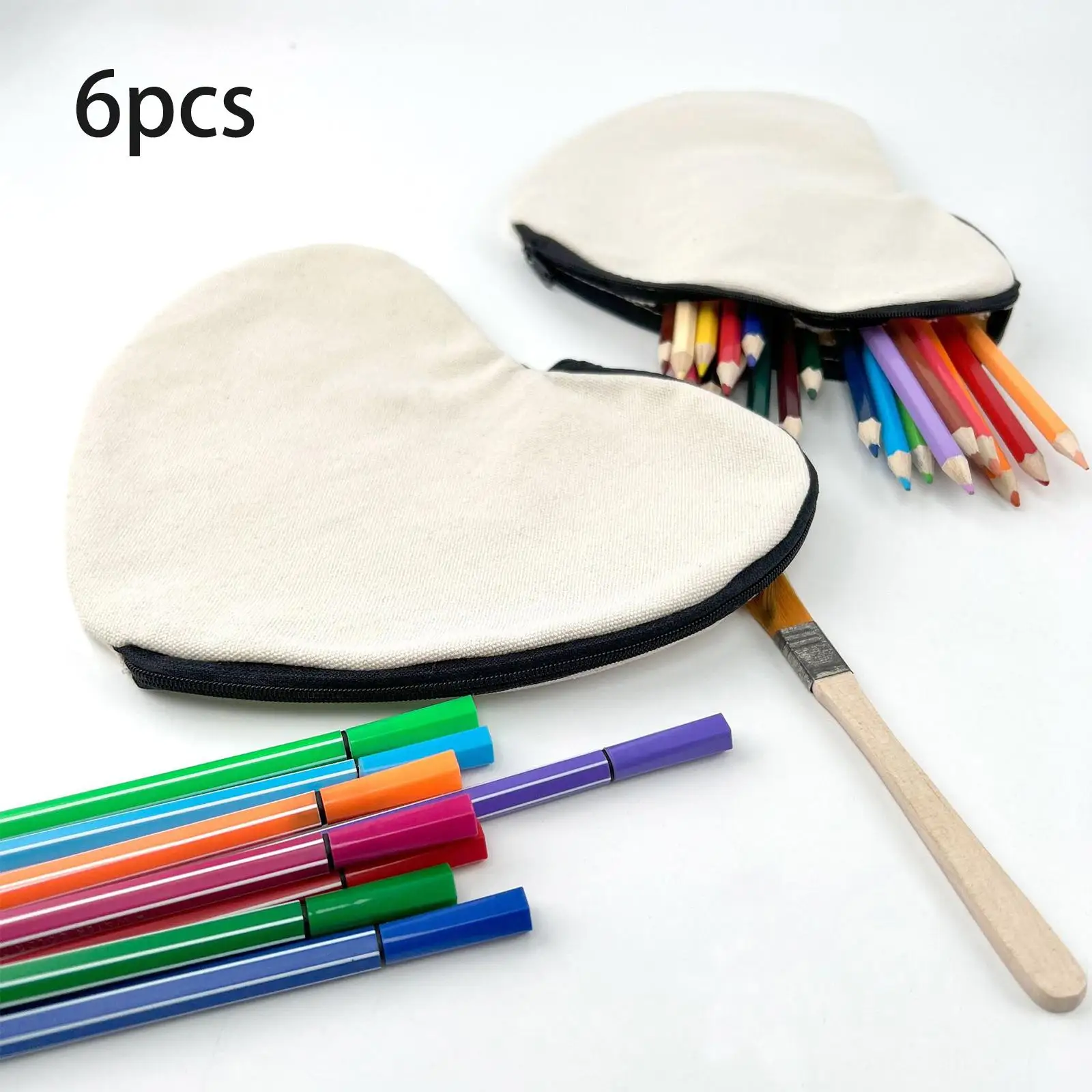 6Pcs Blank DIY Craft Bags Canvas Pen Case Travel Makeup Pouches for Toiletry Stationery Storage