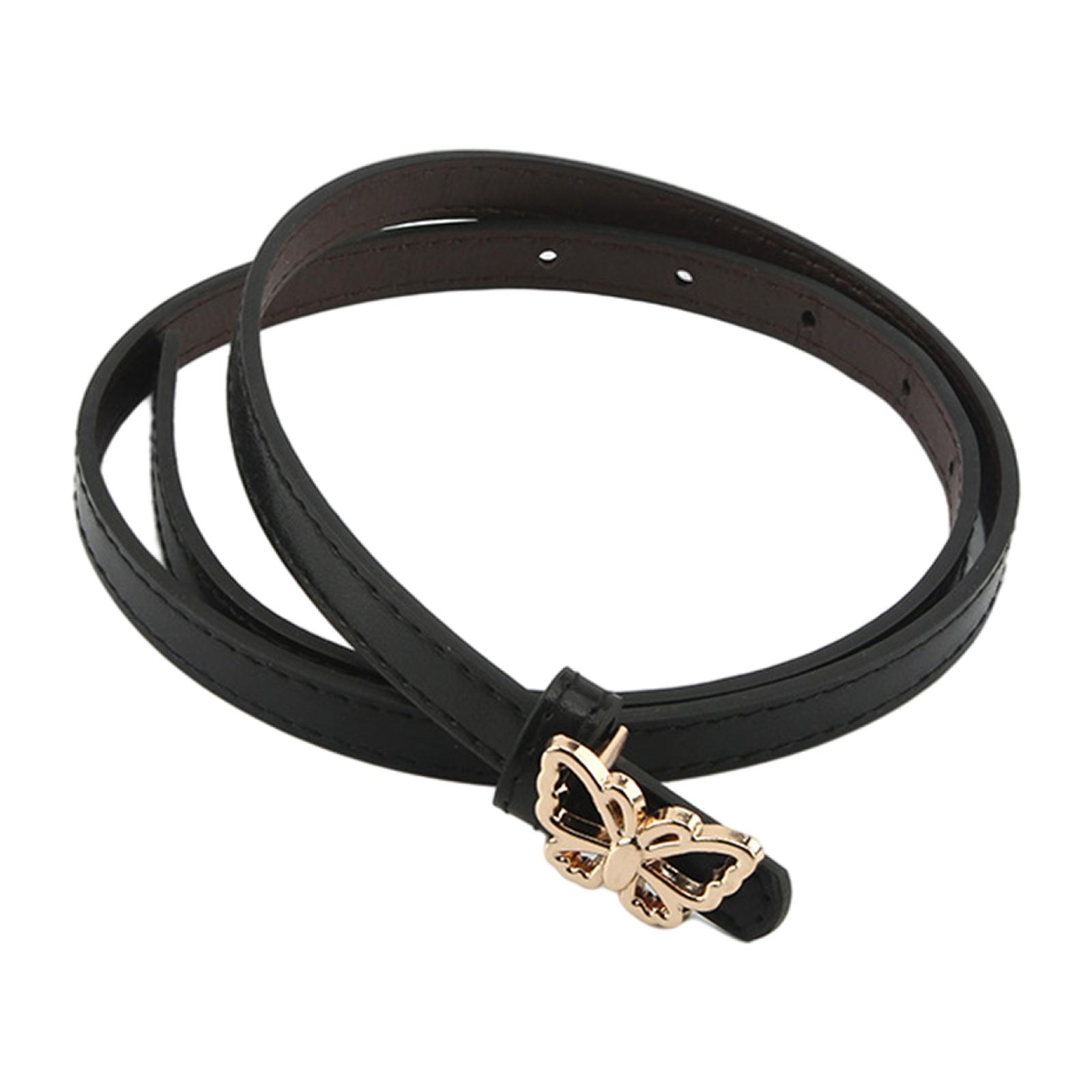 Ladies Leather Belt Punk Rock Waistband Stretch Strap Elasticated Girl Butterfly Button for Down Coat Jacket Dress Jeans Pants