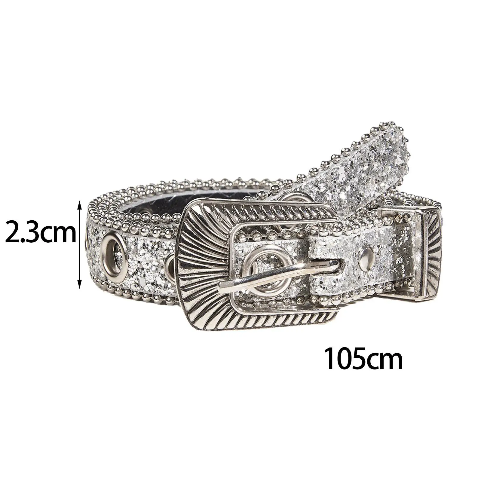 Women Men Waist Belt Width 2.3cm 41inch Long Sequins Decorative Costume Accessories Prong Buckle Fashion Belt for Corset Dress