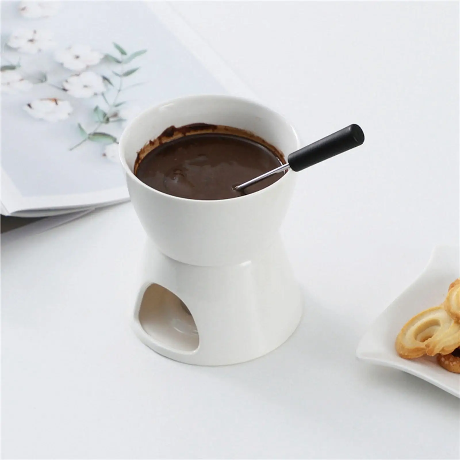 Chocolate Fondue Pot Butter Heater Ceramic Hot Pot Tea Light Porcelain Melting Pot for Broth Dessert Party Dinner Caramel
