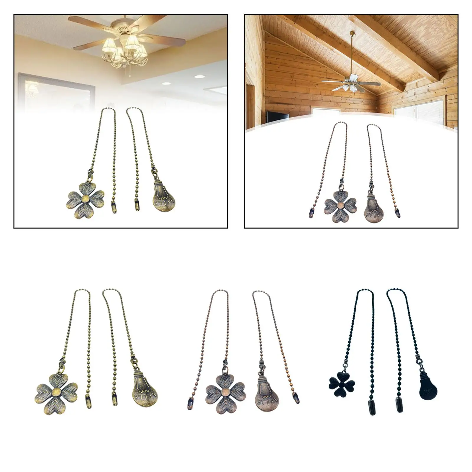 2Pcs Ceiling Fan Extension Pull Chain Decorative Hanging Ornaments Bulb Cord Chain Fan Pull Chain Extender for Fixture Bedroom