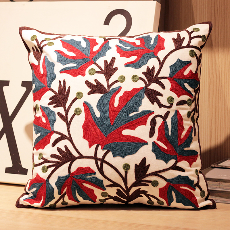 Vintage Amerikanische Stickerei Kissen Abdeckung Pflanze Blume Kissen Fall Wohnkultur Baumwolle Kissen Fall Wohnzimmer Schlafzimmer Sofa – Detail 15