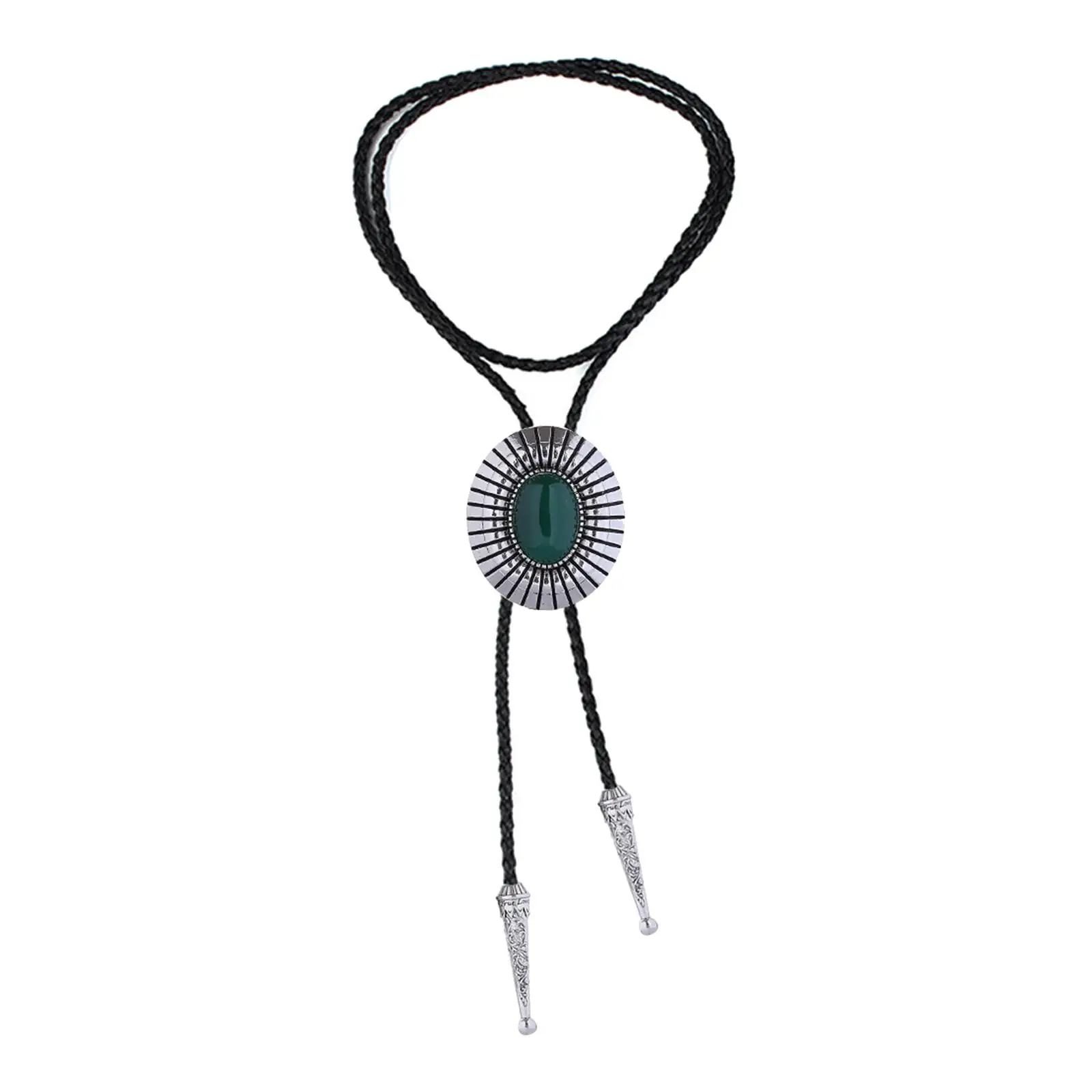 Bolo Tie Necktie Vintage Costume Alloy Rodeo PU Leather Gift Oval Adjustable Retro American Necklace for Party Men