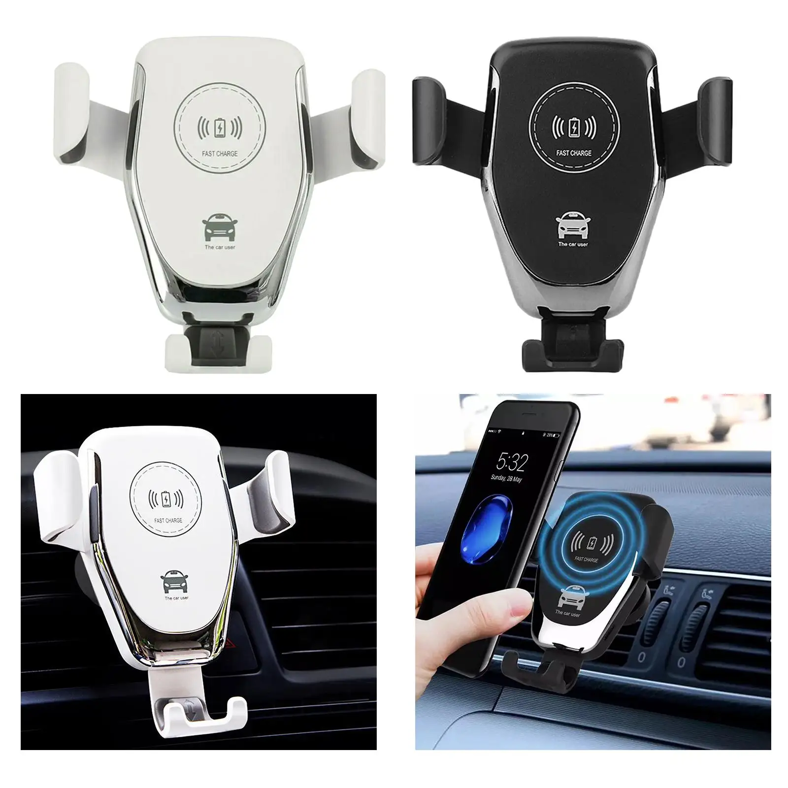  Car Charger, 10W Qi Fast Charging Car Vent Phone Holder, 360° Rotation Auto Charging  